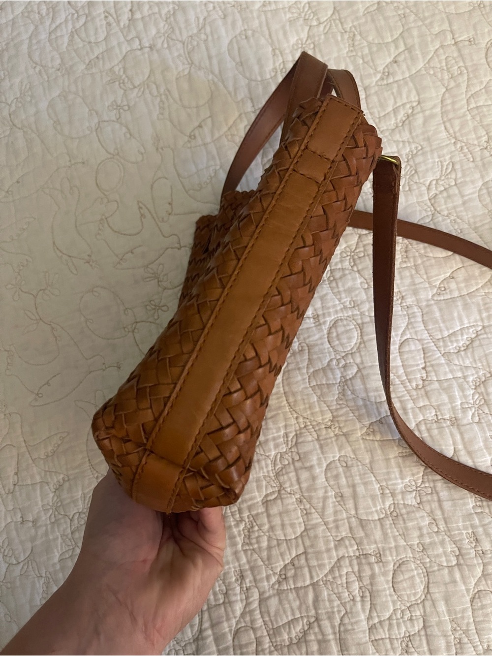 Madewell Small Transport Woven Leather Crossbody Tote Cognac - Picture 10 of 11